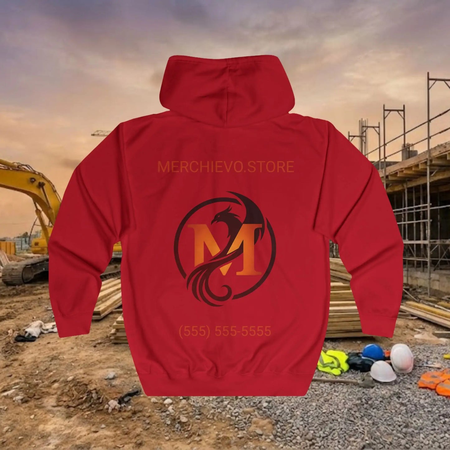 Custom Workwear Zip Up Hoodie – Center Chest Logo & Name Uniform Hoodie (Premium Soft Cotton)