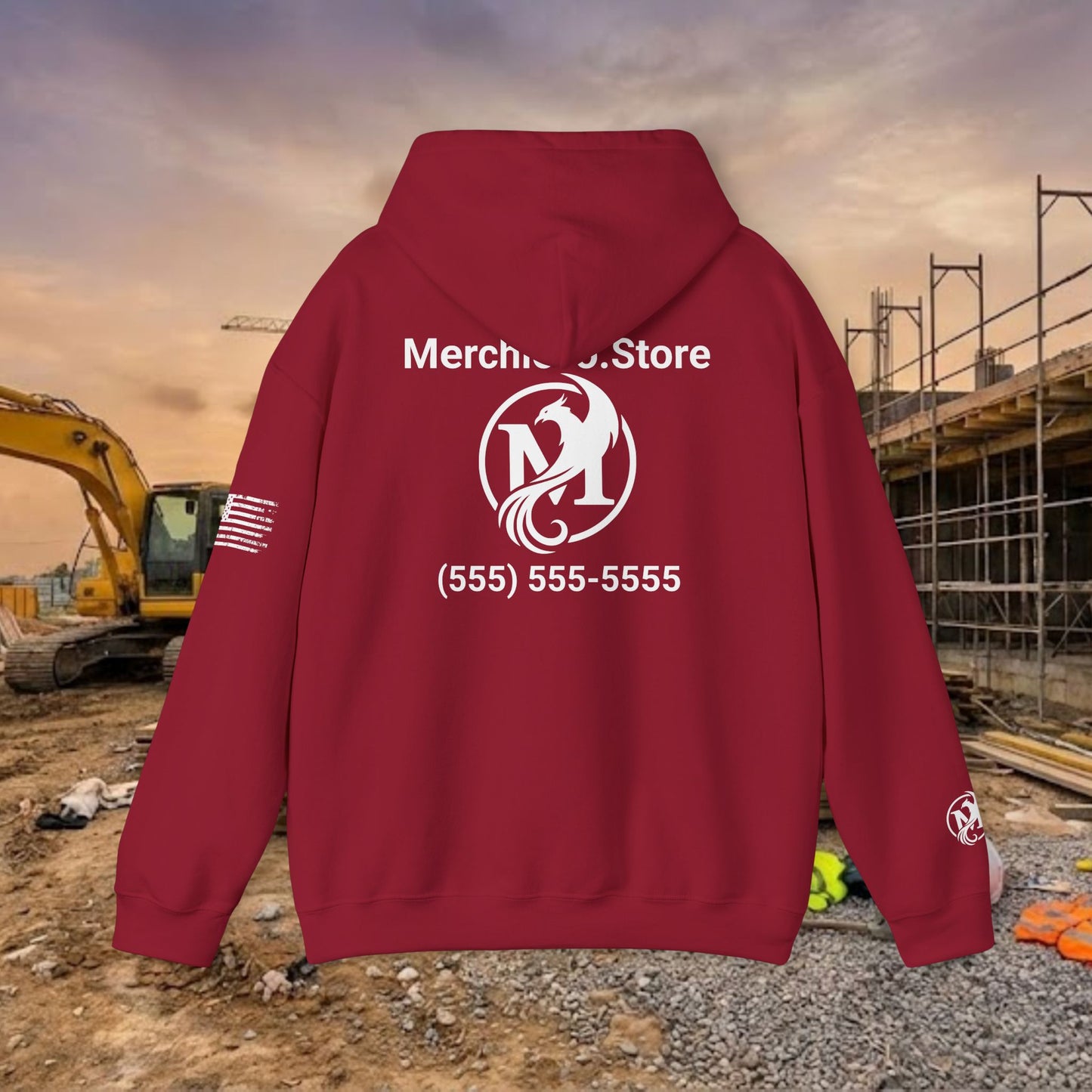 Custom Workwear Pull Over Hoodie – Left Chest Company Logo & Name (Gildan Heavy Blend)