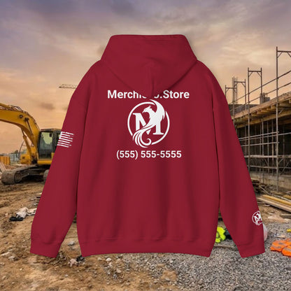 Custom Workwear Pull Over Hoodie – Left Chest Company Logo & Name (Gildan Heavy Blend)