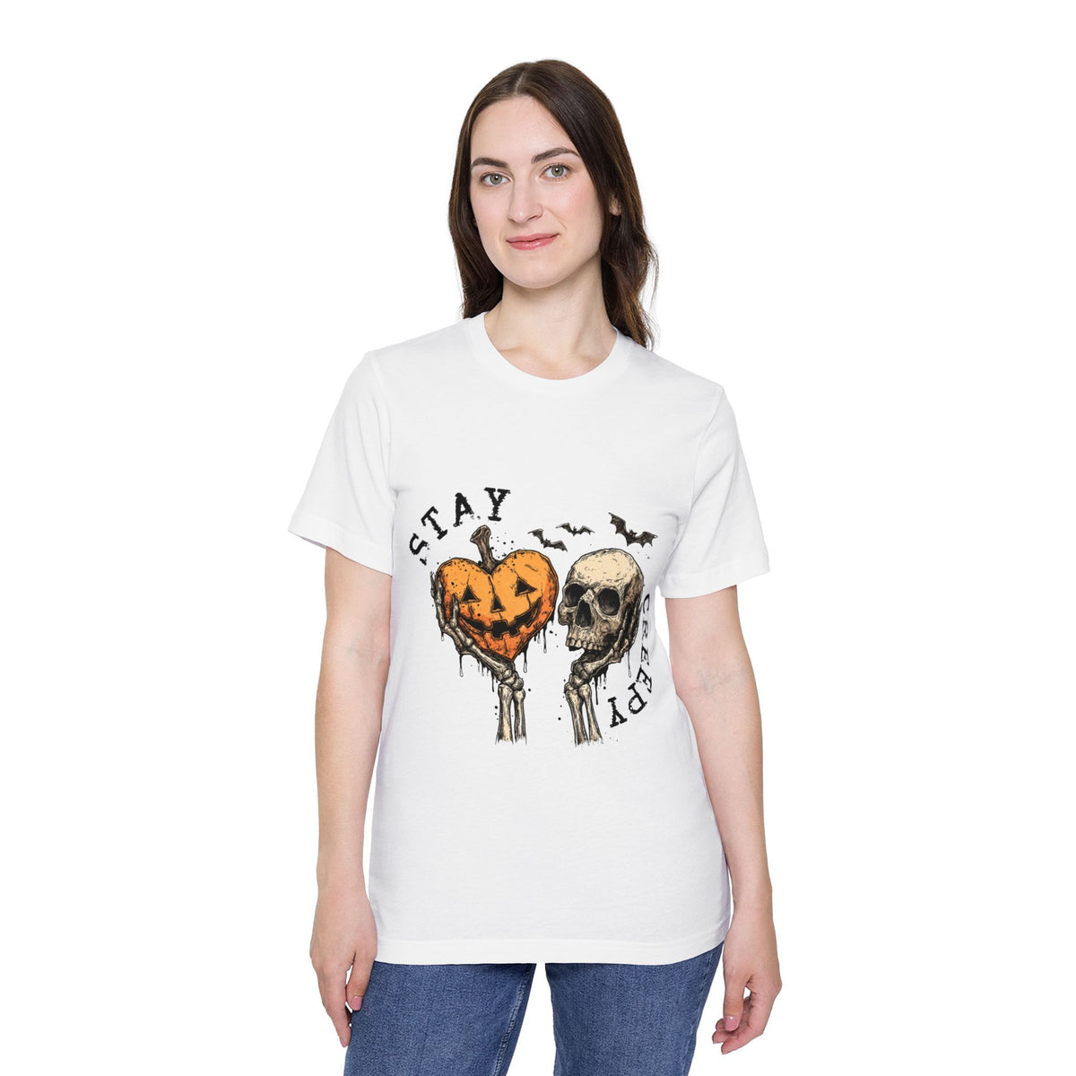 Stay Creepy Halloween T-Shirt – Pumpkin Heart & Skull Graphic by Merchievo (photo 37 of 42)