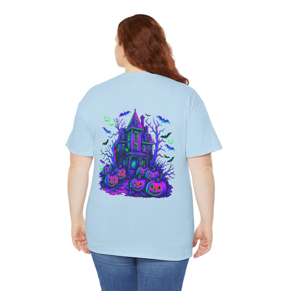 Haunted House Halloween Tee — Neon Pumpkins & Flying Bats Shirt by Merchievo (photo 6 of 14)