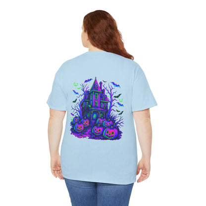 Haunted House Halloween Tee — Neon Pumpkins & Flying Bats Shirt by Merchievo (photo 6 of 14)