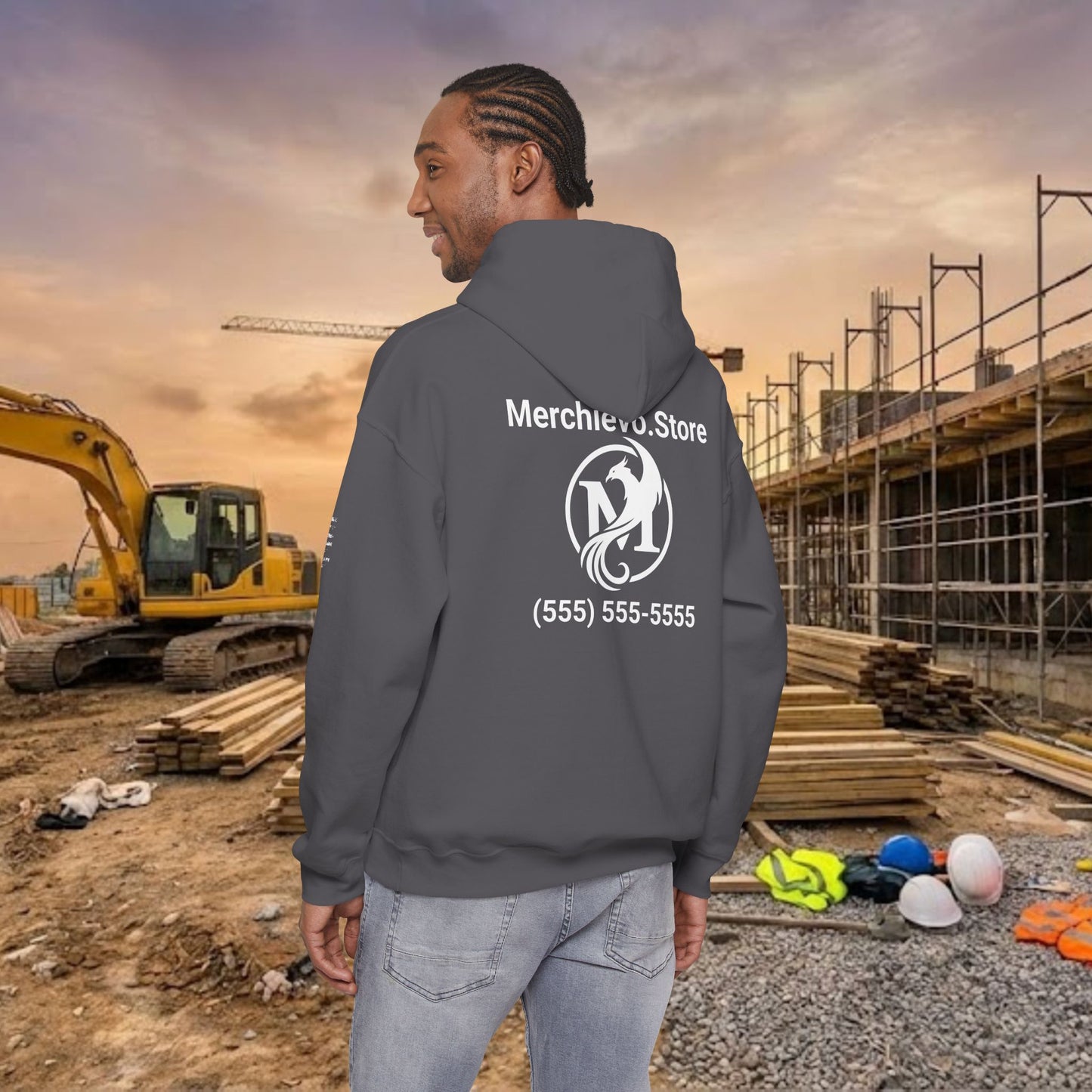 Custom Workwear Pull Over Hoodie – Left Chest Company Logo & Name (Gildan Heavy Blend)