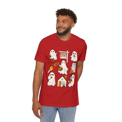 Halloween Home Hunt T-Shirt — Cute Ghosts Trick-or-Treating, For Sale & Pumpkin House Design by Merchievo (photo 14 of 84)