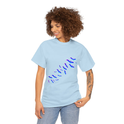 Haunted House Halloween neon pumpkins and flying bats graphic t-shirt by Merchievo (photo 5 of 5)
