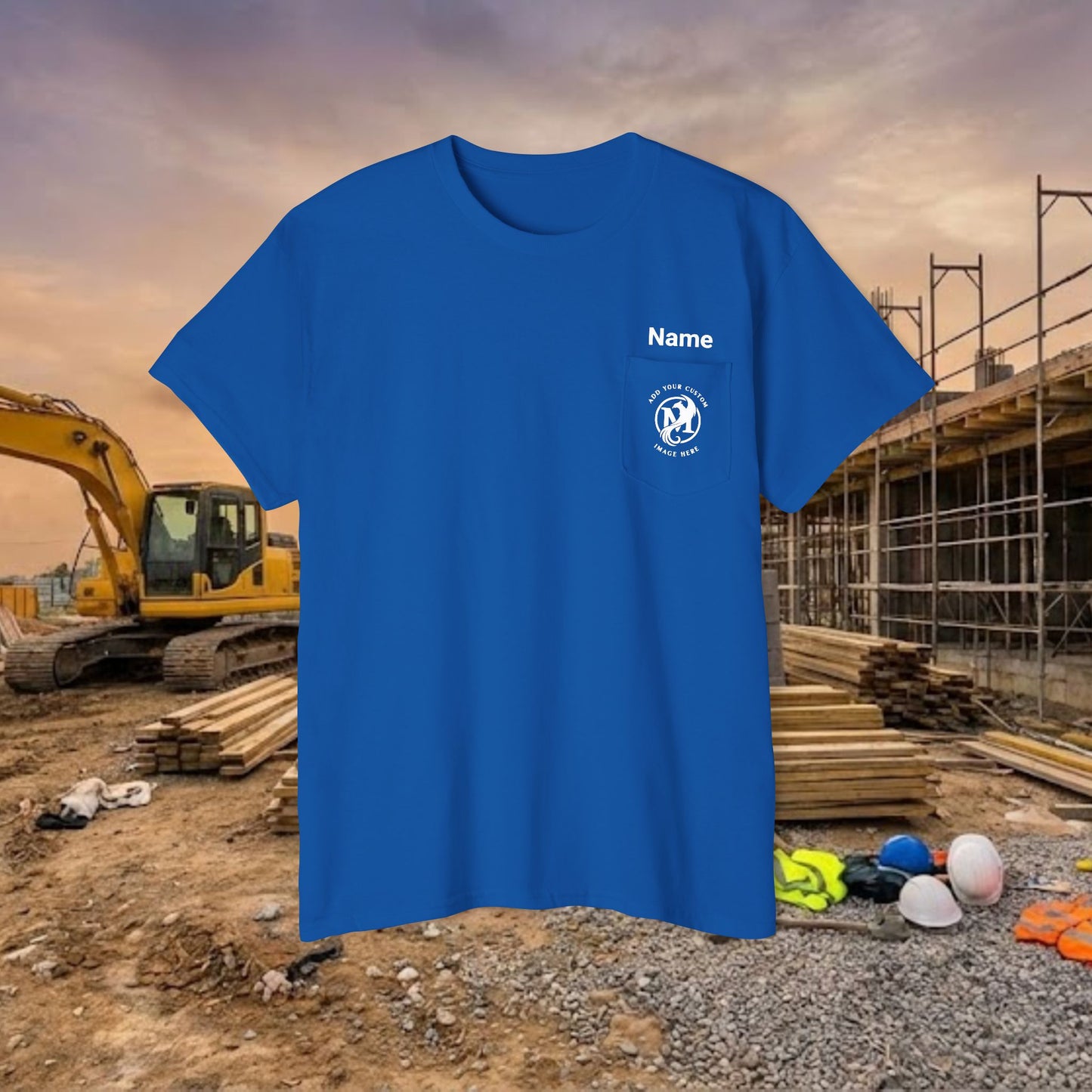 Custom Workwear Pocket T-Shirt – Company Logo & Crew Name (Heavy Cotton)
