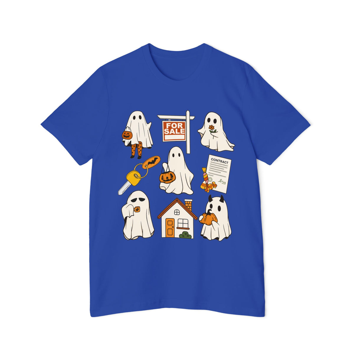 Halloween Home Hunt T-Shirt — Cute Ghosts Trick-or-Treating, For Sale & Pumpkin House Design by Merchievo (photo 63 of 84)