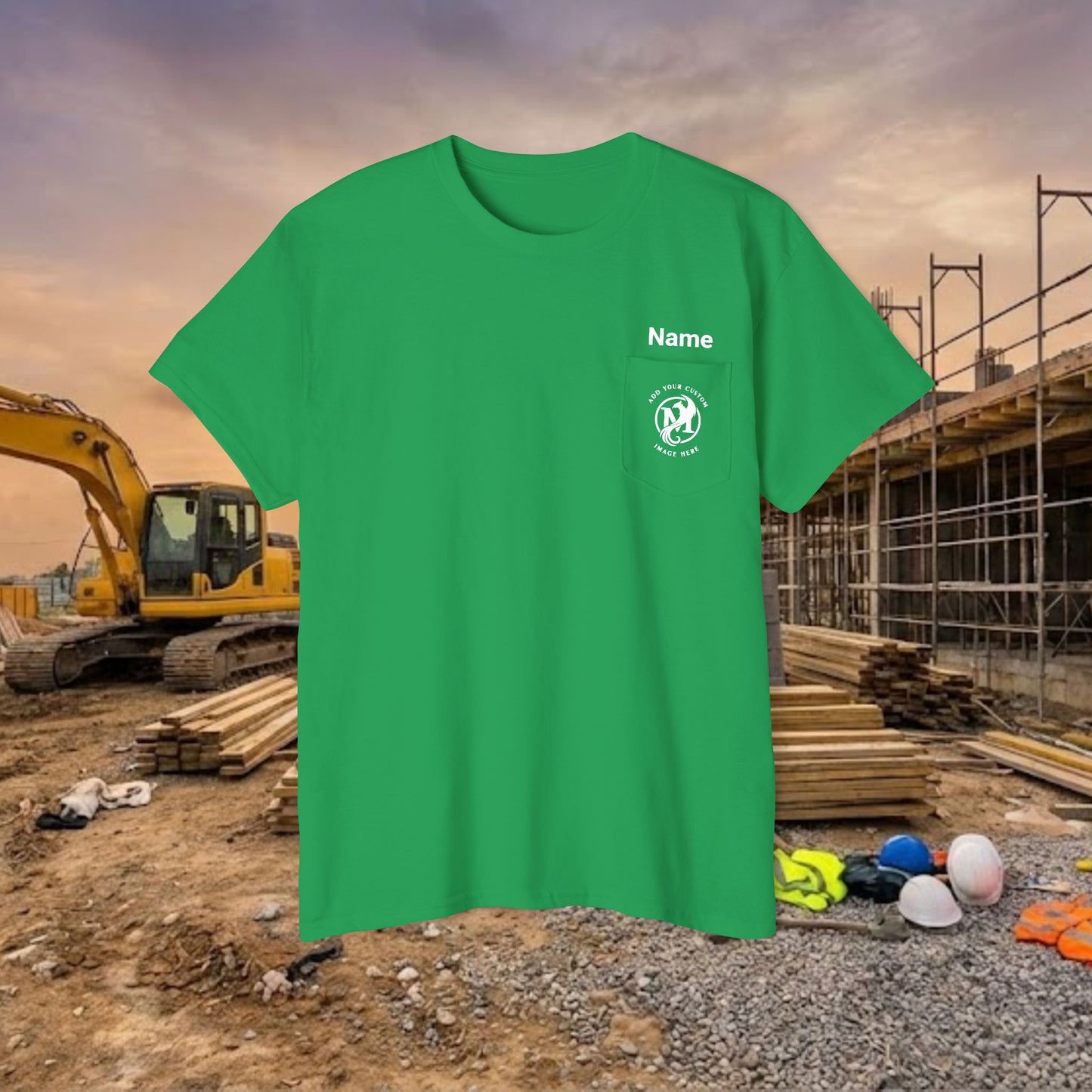 Custom Workwear Pocket T-Shirt – Company Logo & Crew Name (Heavy Cotton)