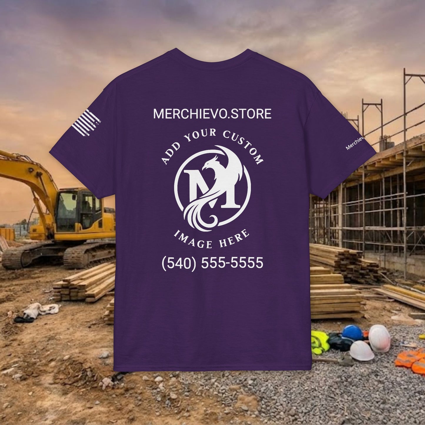 Custom Workwear T-Shirt – Left Chest Upload Your Logo & Text (DryBlend)