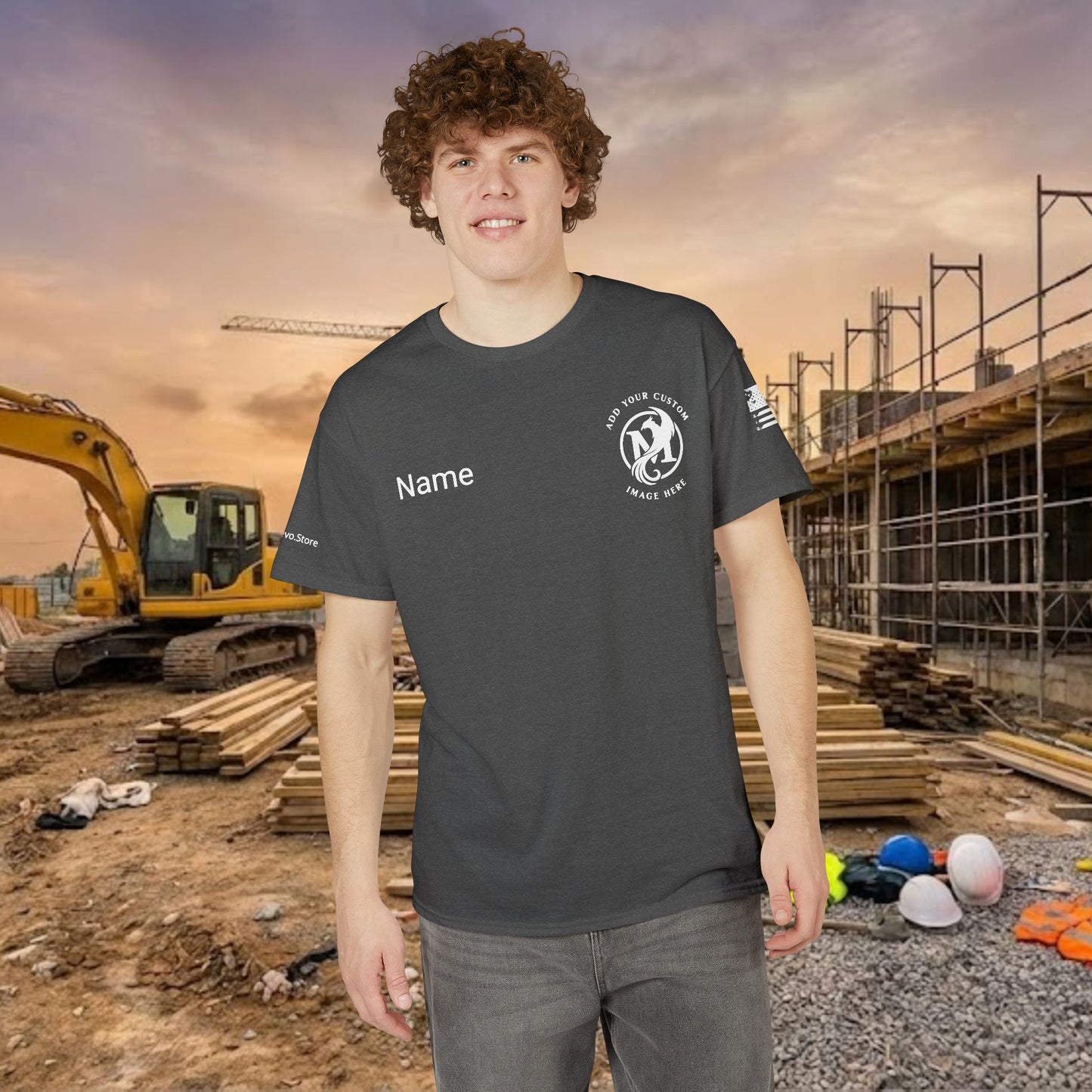 Custom Workwear T-Shirt – Left Chest Upload Your Logo & Text (DryBlend)