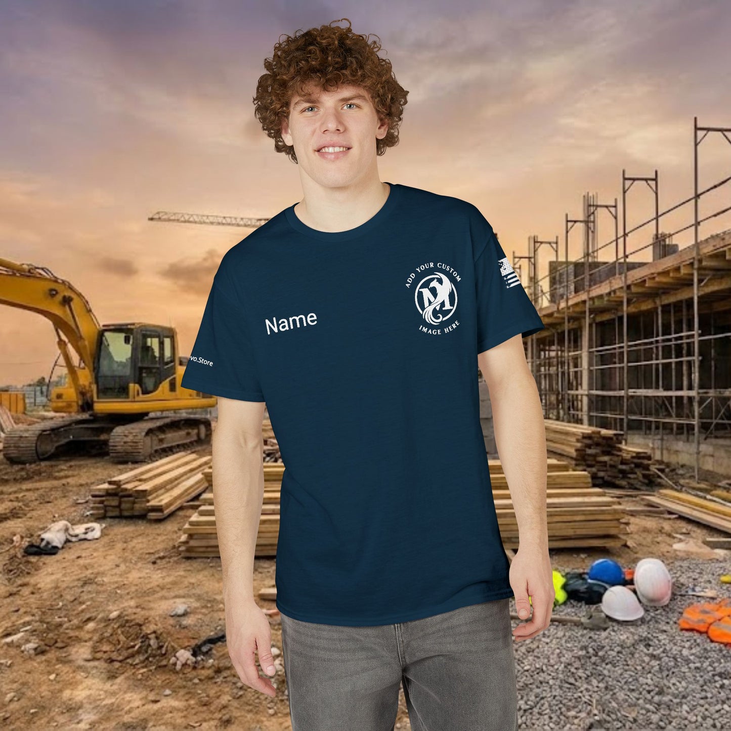 Custom Workwear T-Shirt – Left Chest Upload Your Logo & Text (DryBlend)