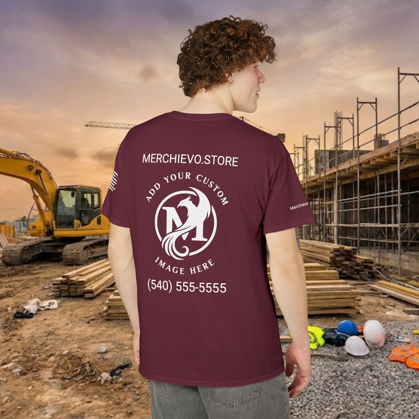 Custom Workwear T-Shirt – Left Chest Upload Your Logo & Text (DryBlend)
