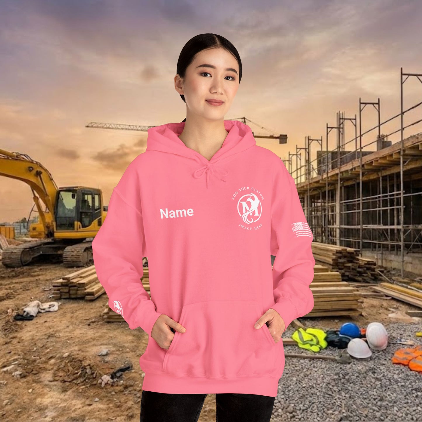 Custom Workwear Pull Over Hoodie – Left Chest Company Logo & Name (Gildan Heavy Blend)