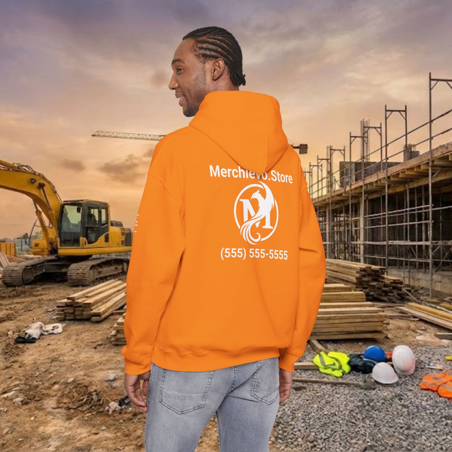Custom Workwear Pull Over Hoodie – Left Chest Company Logo & Name (Gildan Heavy Blend)