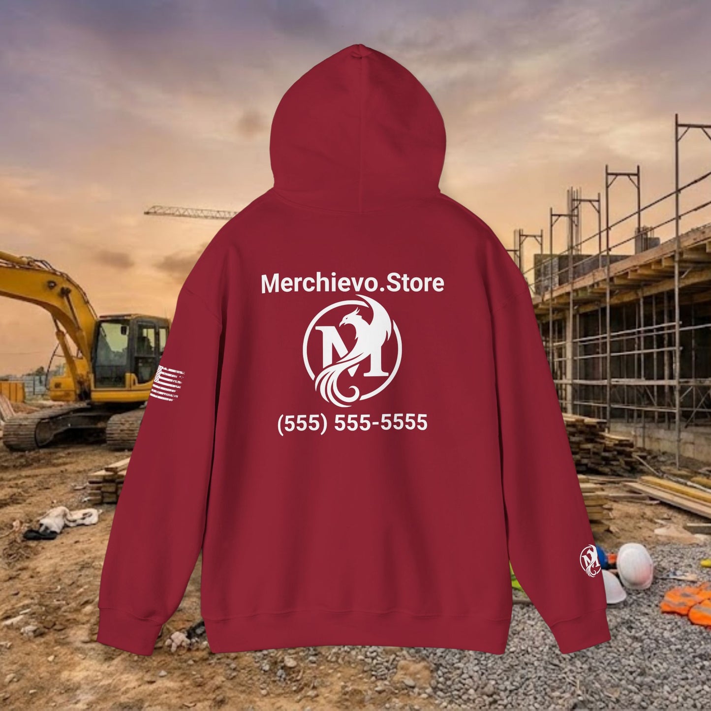 Custom Workwear Pull Over Hoodie – Left Chest Company Logo & Name (Gildan Heavy Blend)