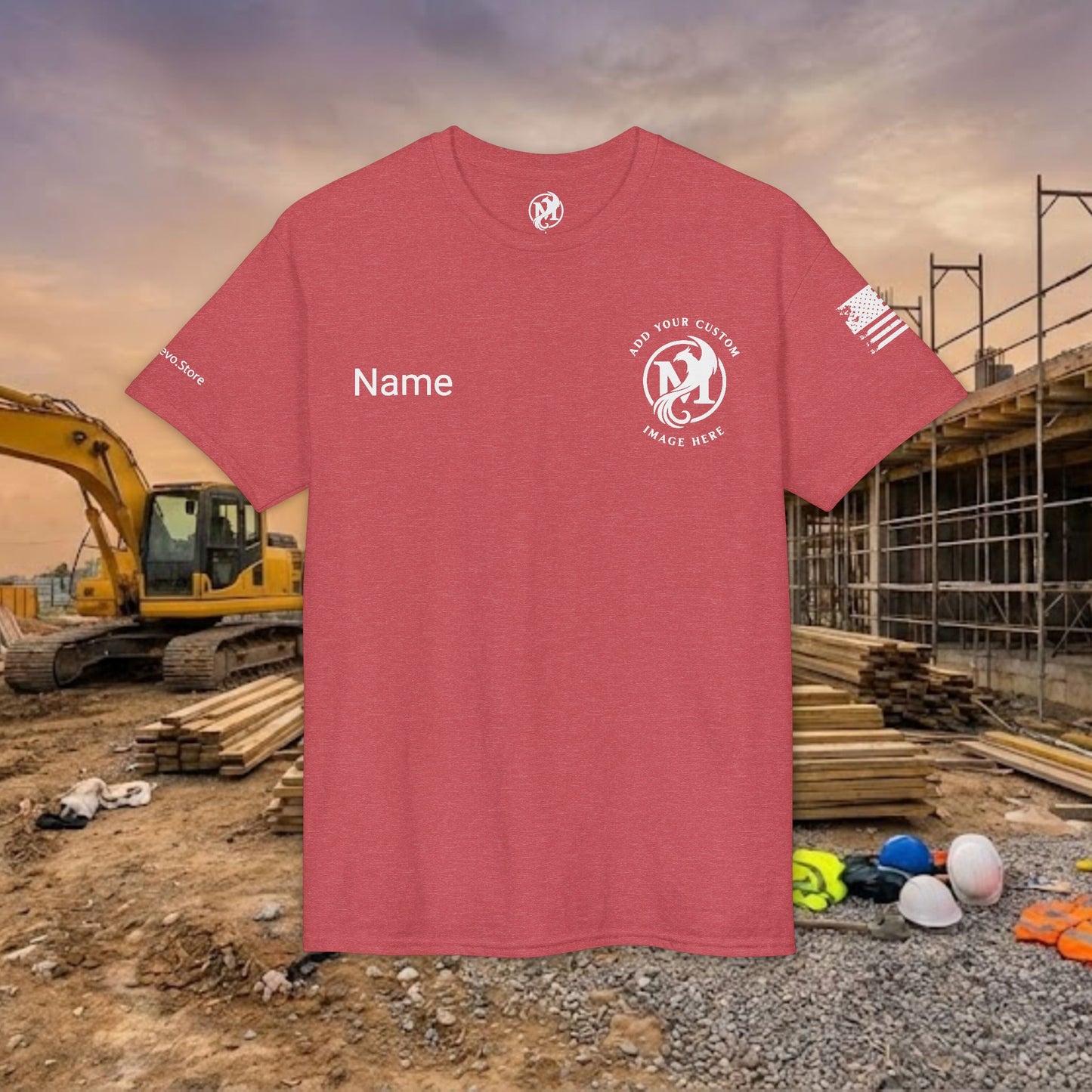Custom Workwear T-Shirt – Left Chest Upload Your Logo & Text (DryBlend)