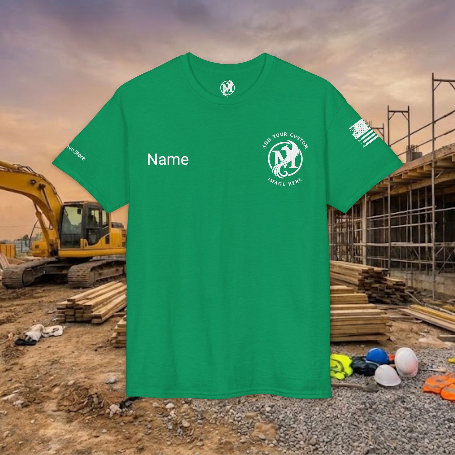Custom Workwear T-Shirt – Left Chest Upload Your Logo & Text (DryBlend)