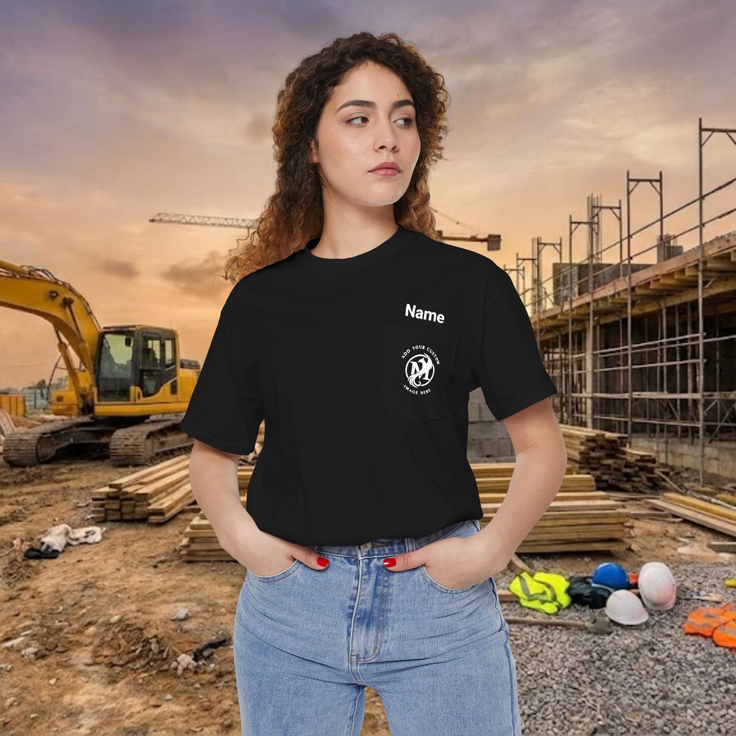 Custom Workwear Pocket T-Shirt – Company Logo & Crew Name (Heavy Cotton)