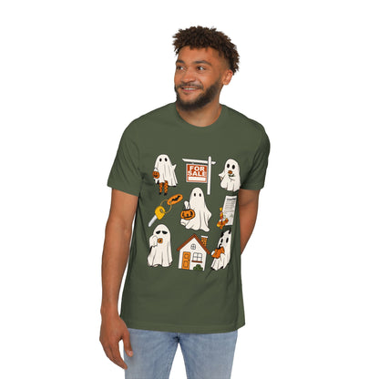 Halloween Home Hunt T-Shirt — Cute Ghosts Trick-or-Treating, For Sale & Pumpkin House Design by Merchievo (photo 8 of 84)