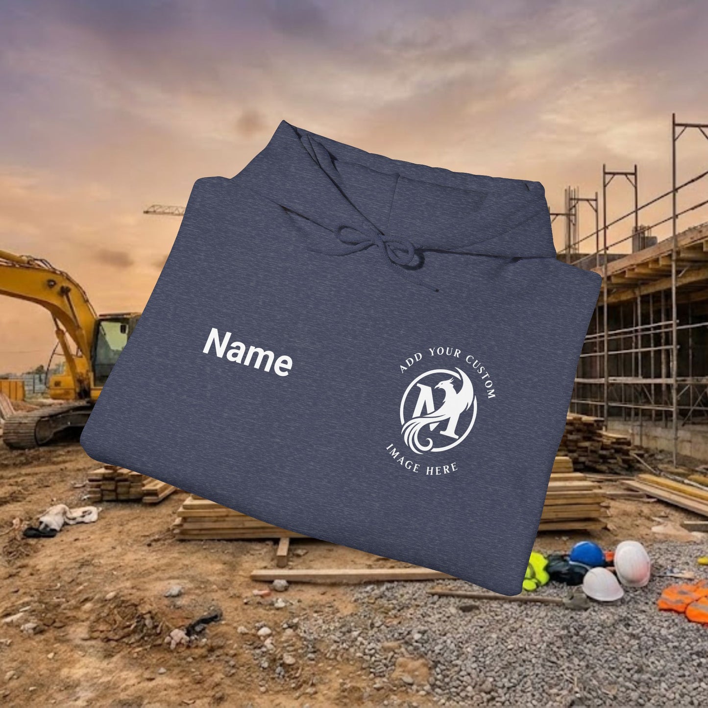 Custom Workwear Pull Over Hoodie – Left Chest Company Logo & Name (Gildan Heavy Blend)
