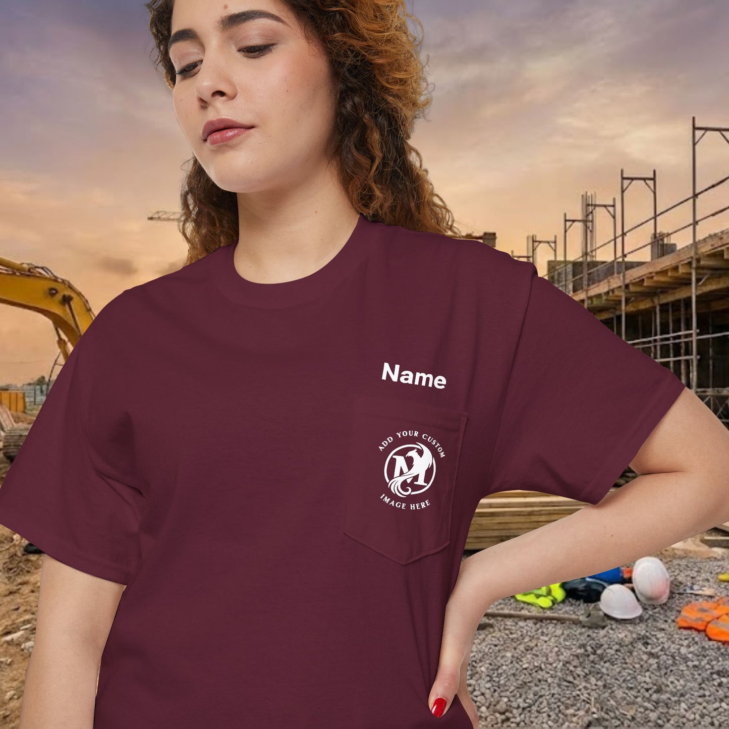 Custom Workwear Pocket T-Shirt – Company Logo & Crew Name (Heavy Cotton)