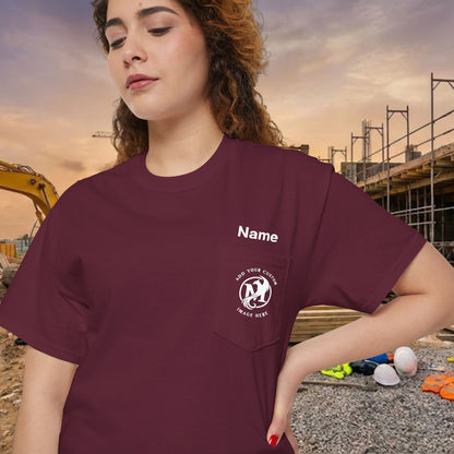 Custom Workwear Pocket T-Shirt – Company Logo & Crew Name (Heavy Cotton)