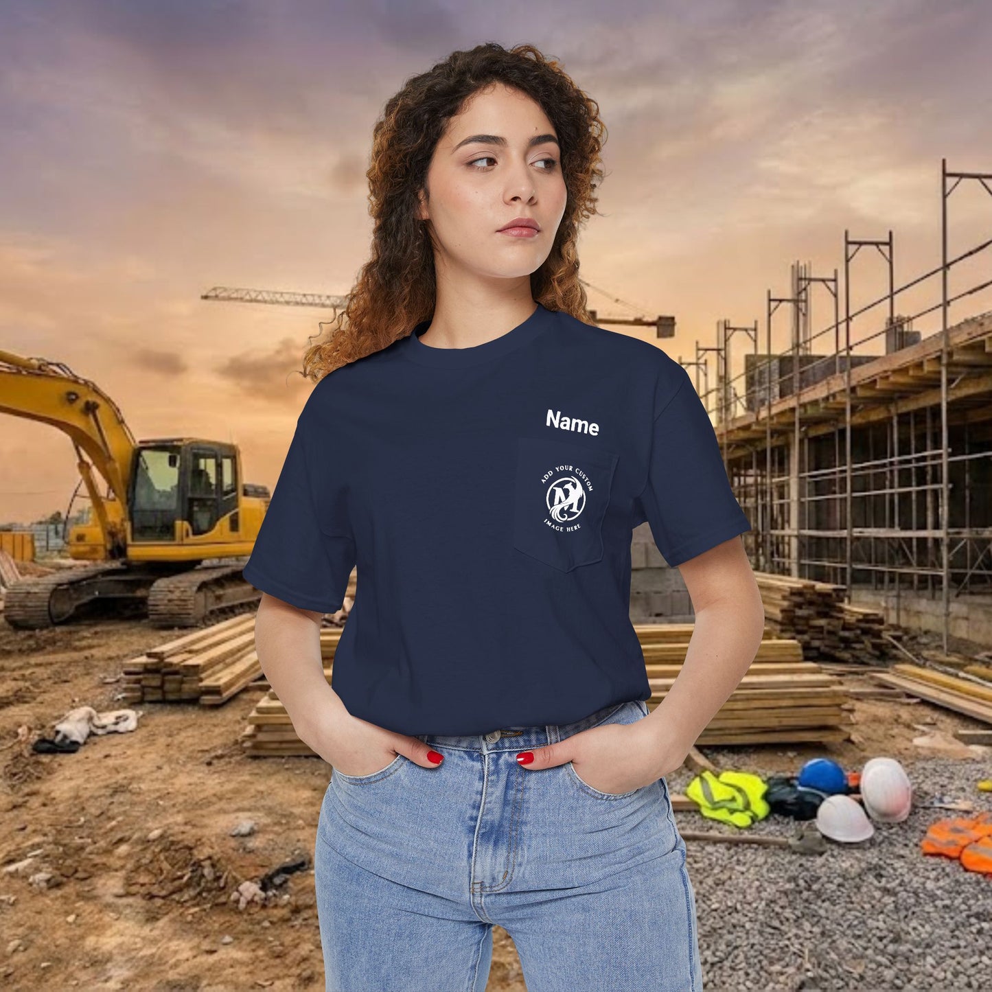 Custom Workwear Pocket T-Shirt – Company Logo & Crew Name (Heavy Cotton)