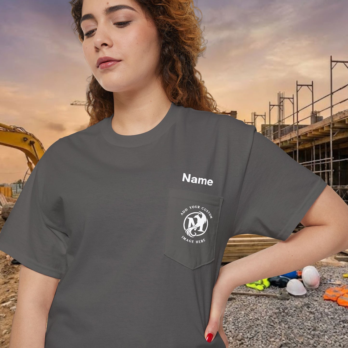 Custom Workwear Pocket T-Shirt – Company Logo & Crew Name (Heavy Cotton)