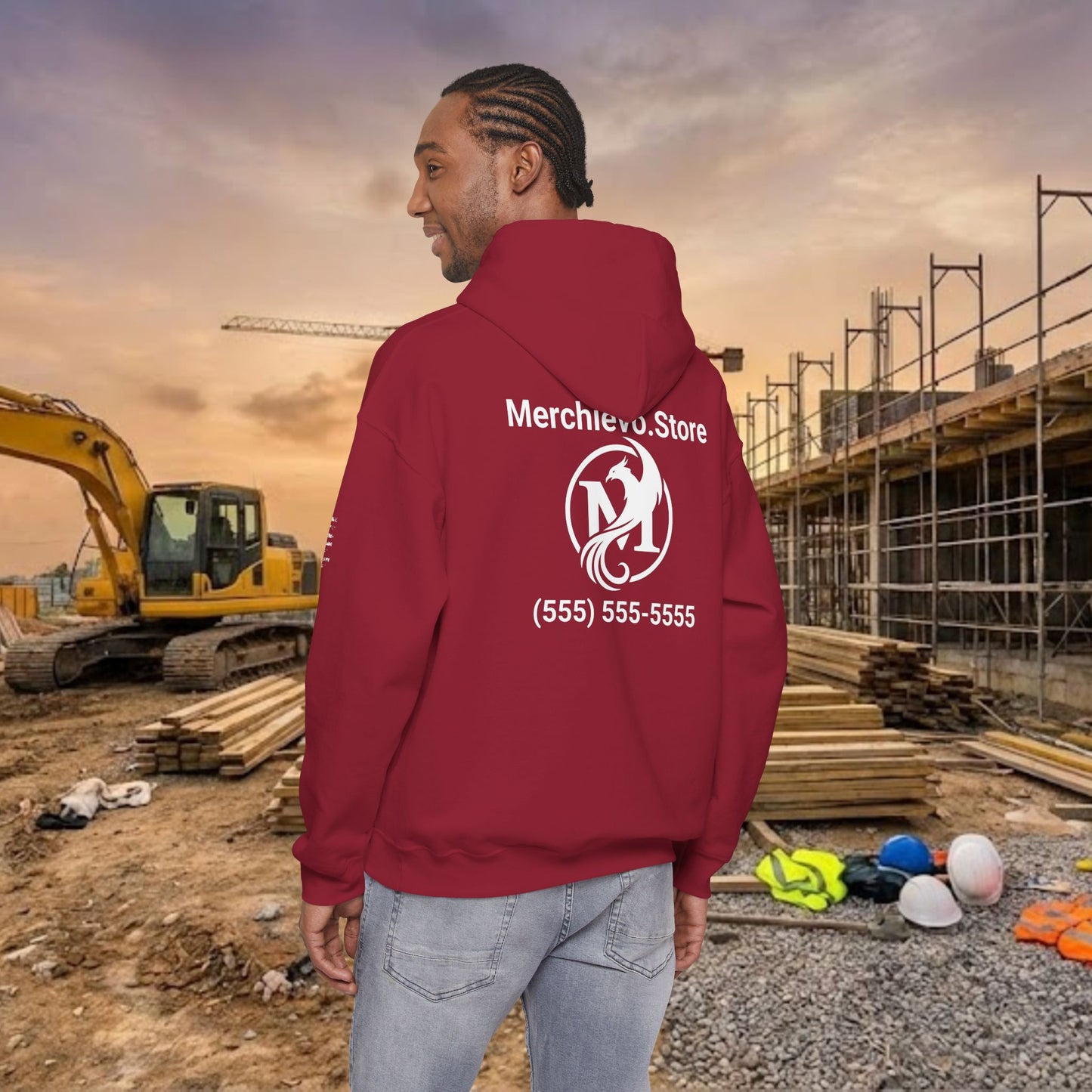 Custom Workwear Pull Over Hoodie – Left Chest Company Logo & Name (Gildan Heavy Blend)