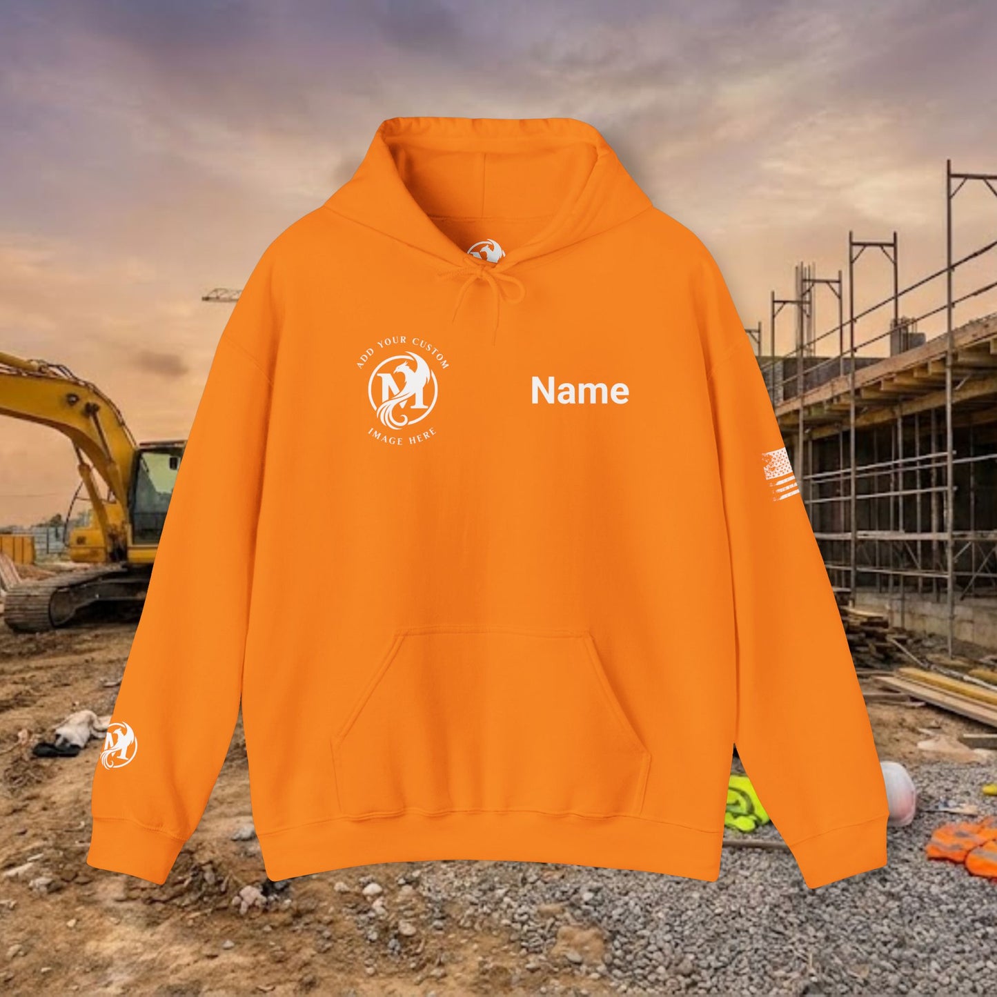 Custom Workwear Pull Over Hoodie – Right Chest Logo & Name (Gildan Heavy Blend)