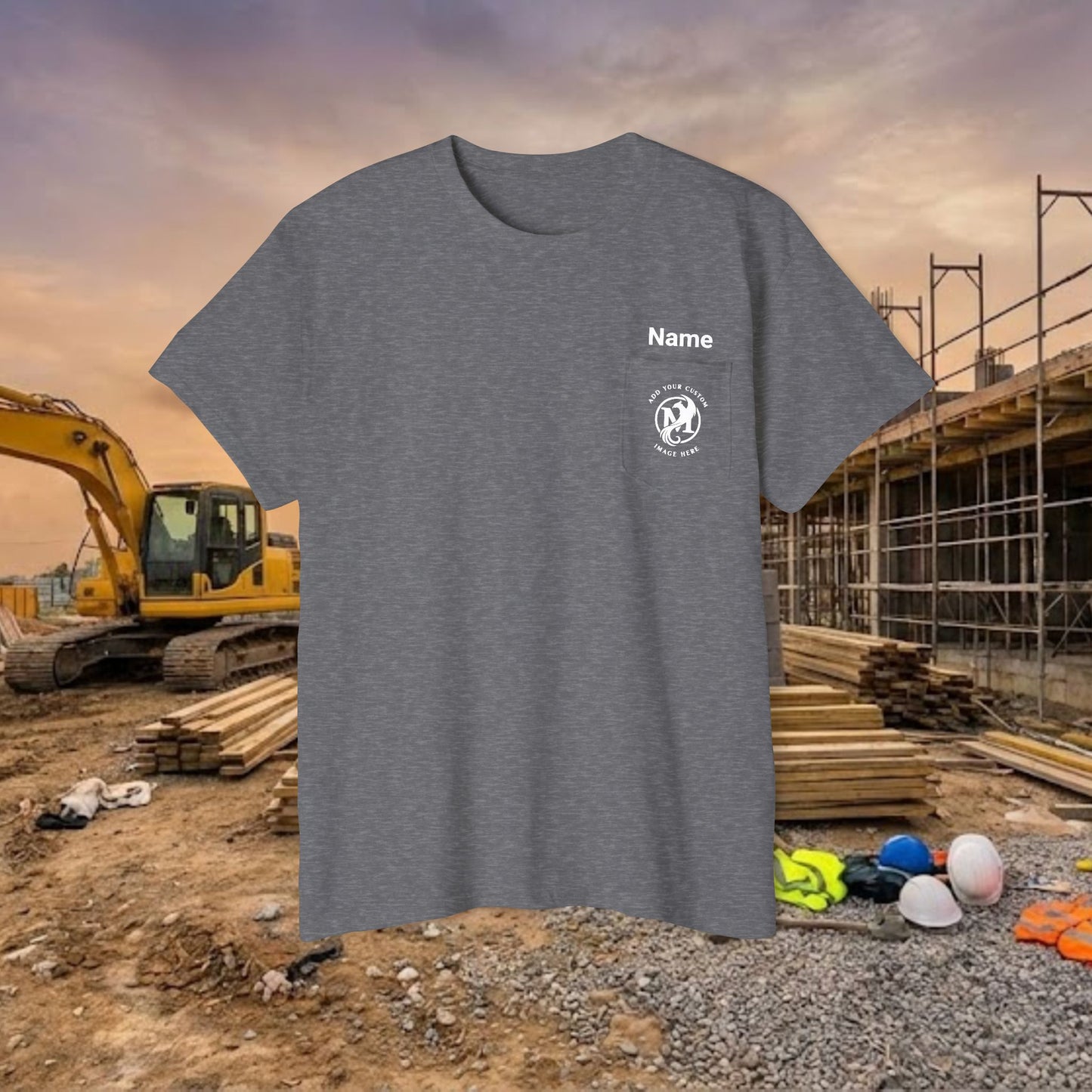 Custom Workwear Pocket T-Shirt – Company Logo & Crew Name (Heavy Cotton)