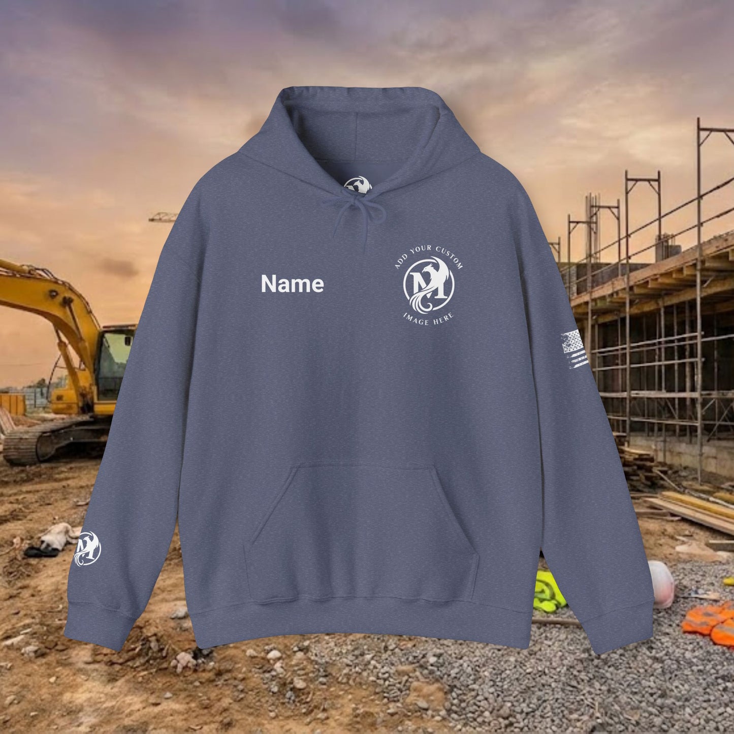 Custom Workwear Pull Over Hoodie – Left Chest Company Logo & Name (Gildan Heavy Blend)