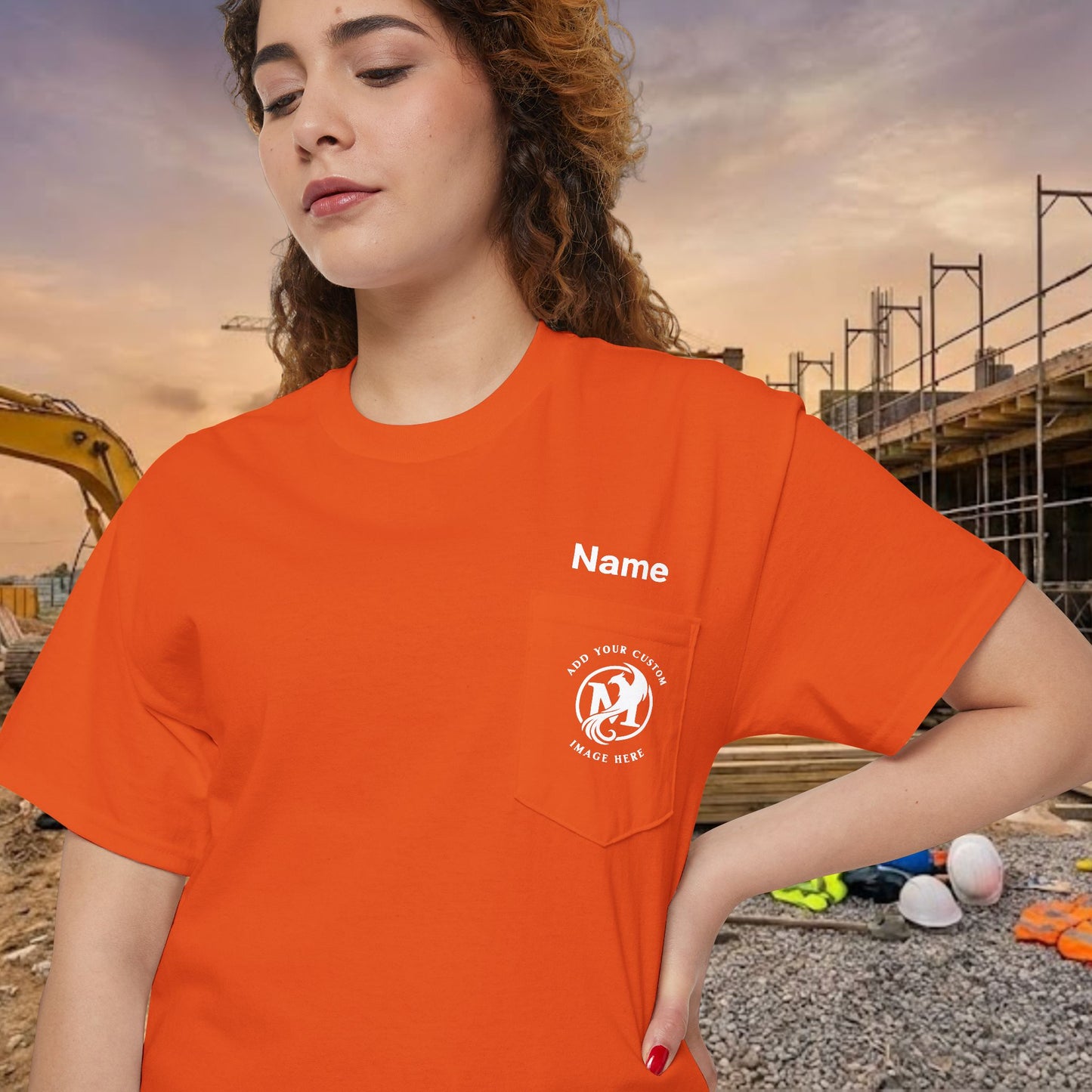 Custom Workwear Pocket T-Shirt – Company Logo & Crew Name (Heavy Cotton)