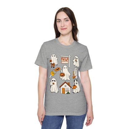 Halloween Home Hunt T-Shirt — Cute Ghosts Trick-or-Treating, For Sale & Pumpkin House Design by Merchievo (photo 56 of 84)
