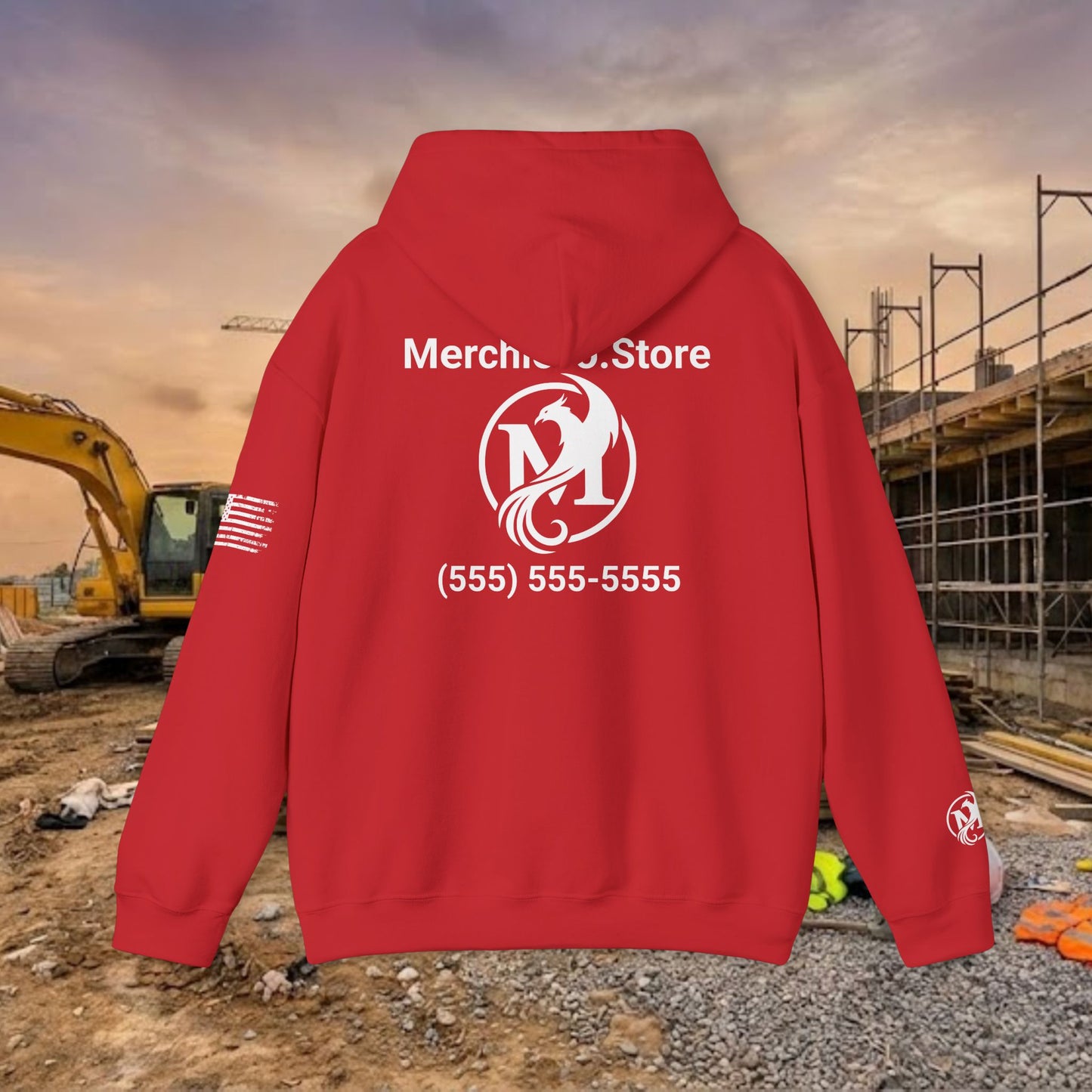 Custom Workwear Pull Over Hoodie – Left Chest Company Logo & Name (Gildan Heavy Blend)