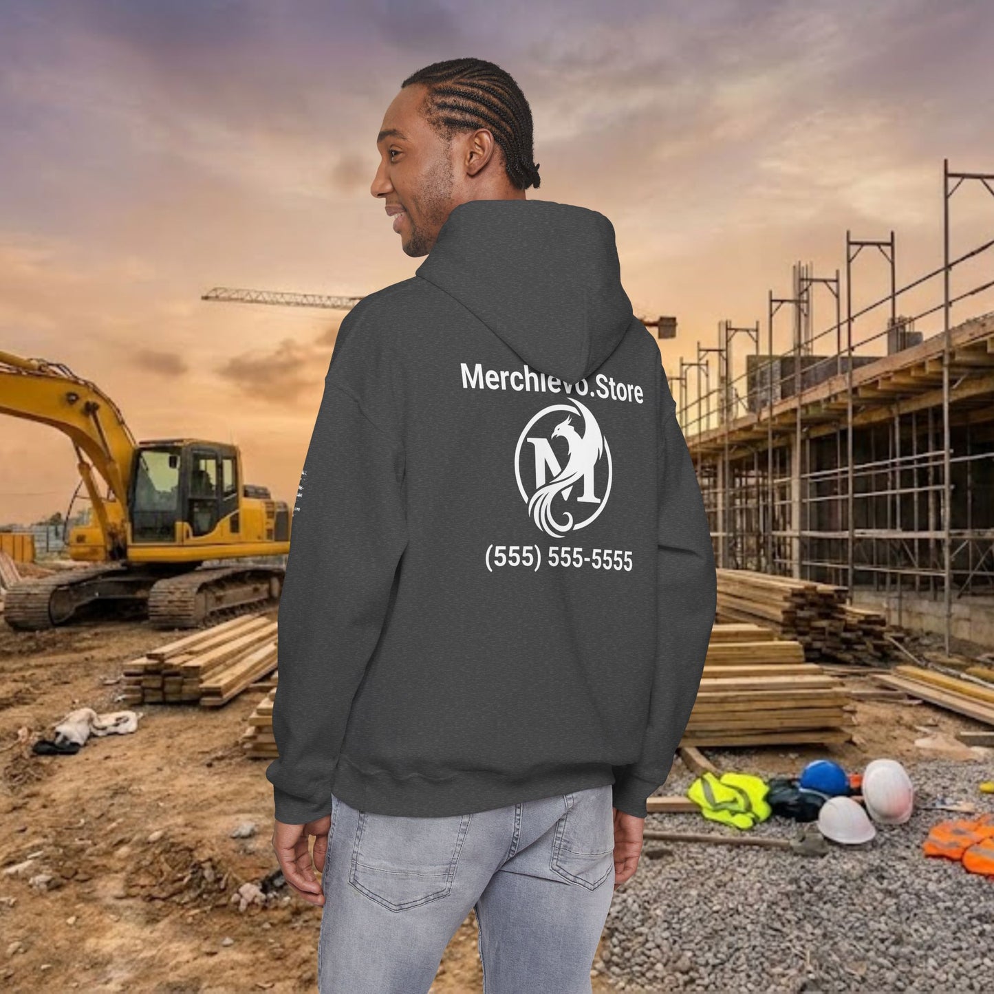 Custom Workwear Pull Over Hoodie – Left Chest Company Logo & Name (Gildan Heavy Blend)