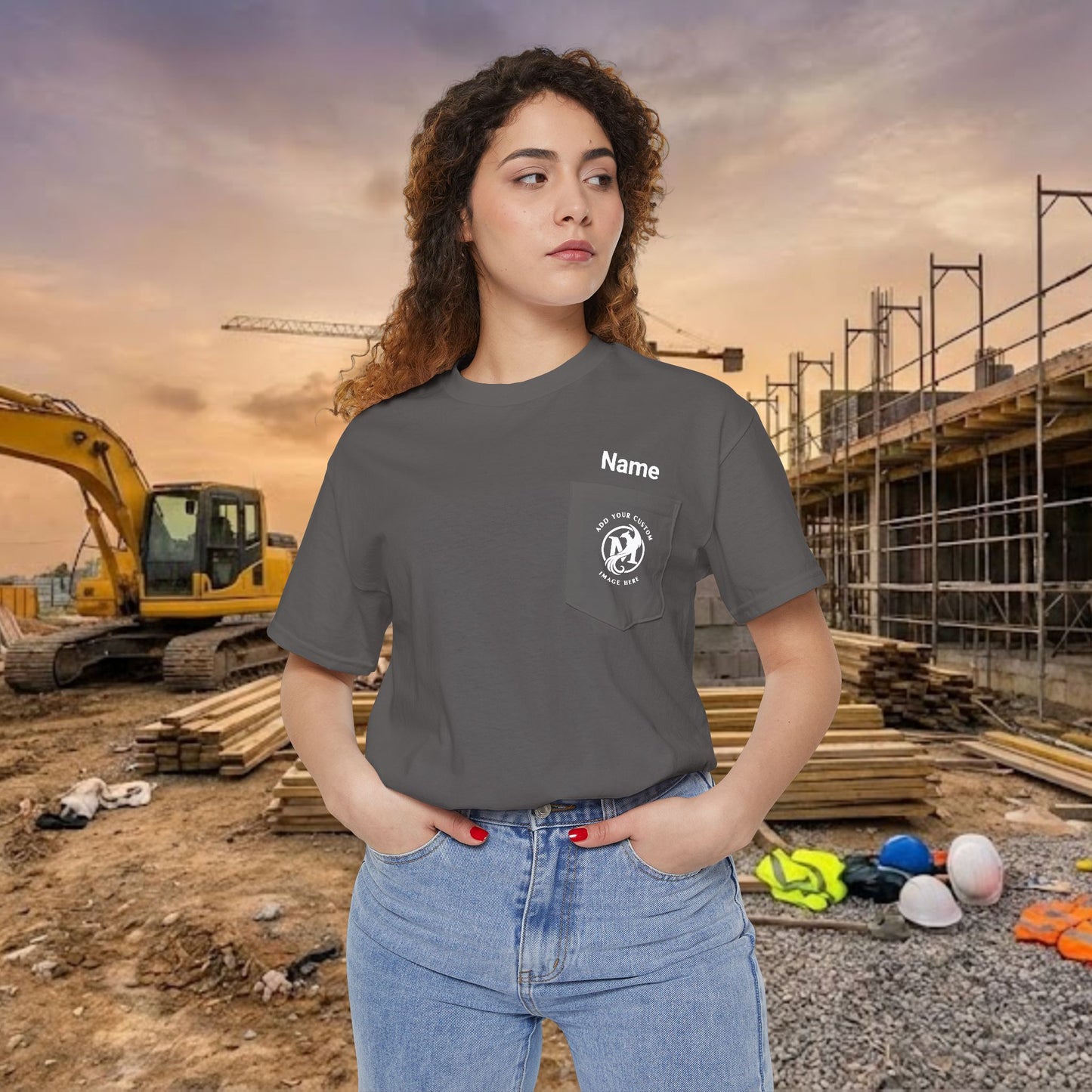 Custom Workwear Pocket T-Shirt – Company Logo & Crew Name (Heavy Cotton)