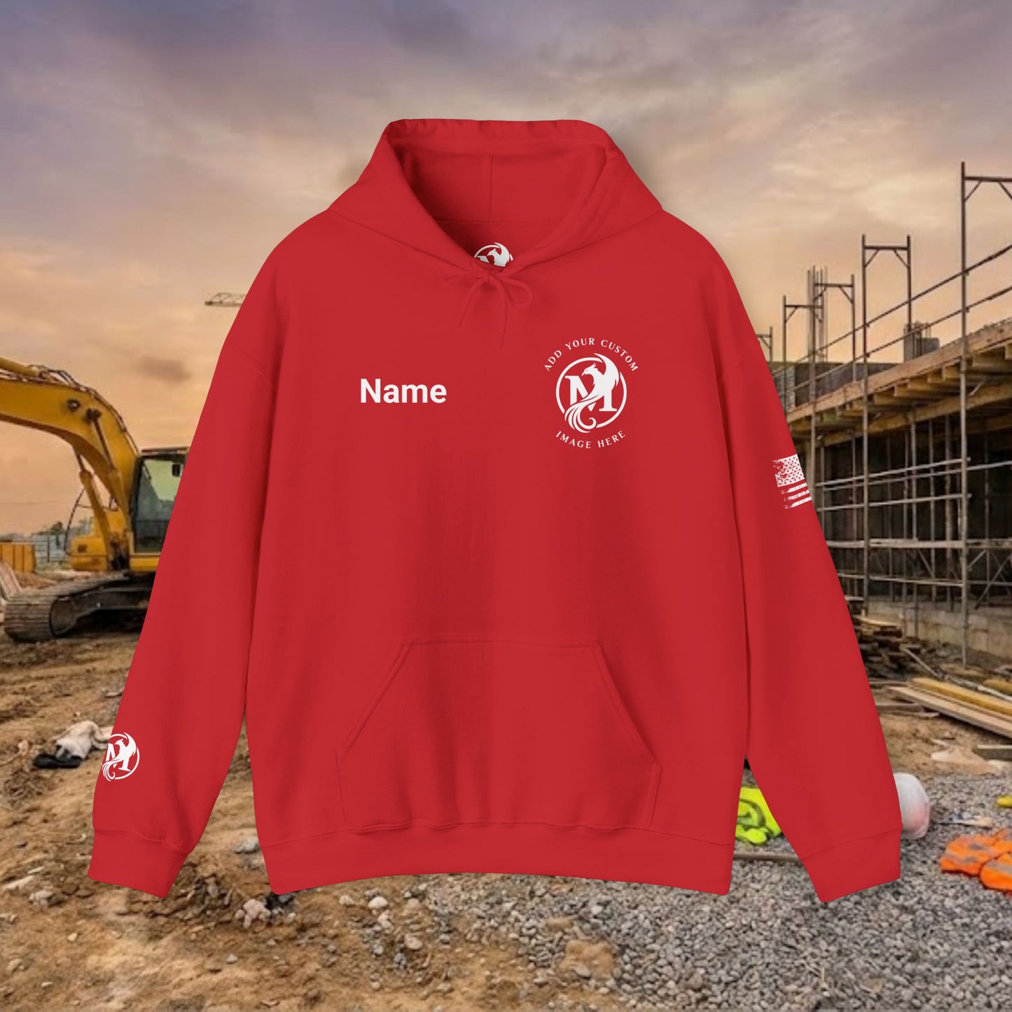 Custom Workwear Pull Over Hoodie – Left Chest Company Logo & Name (Gildan Heavy Blend)