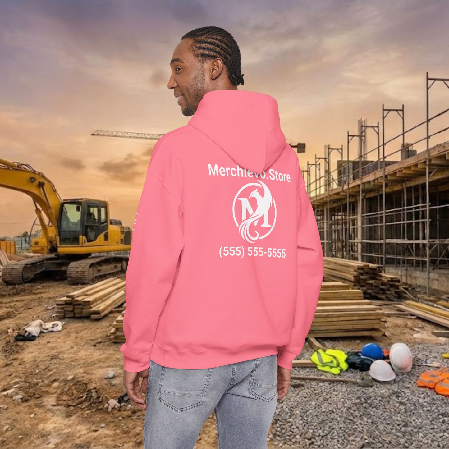 Custom Workwear Pull Over Hoodie – Left Chest Company Logo & Name (Gildan Heavy Blend)