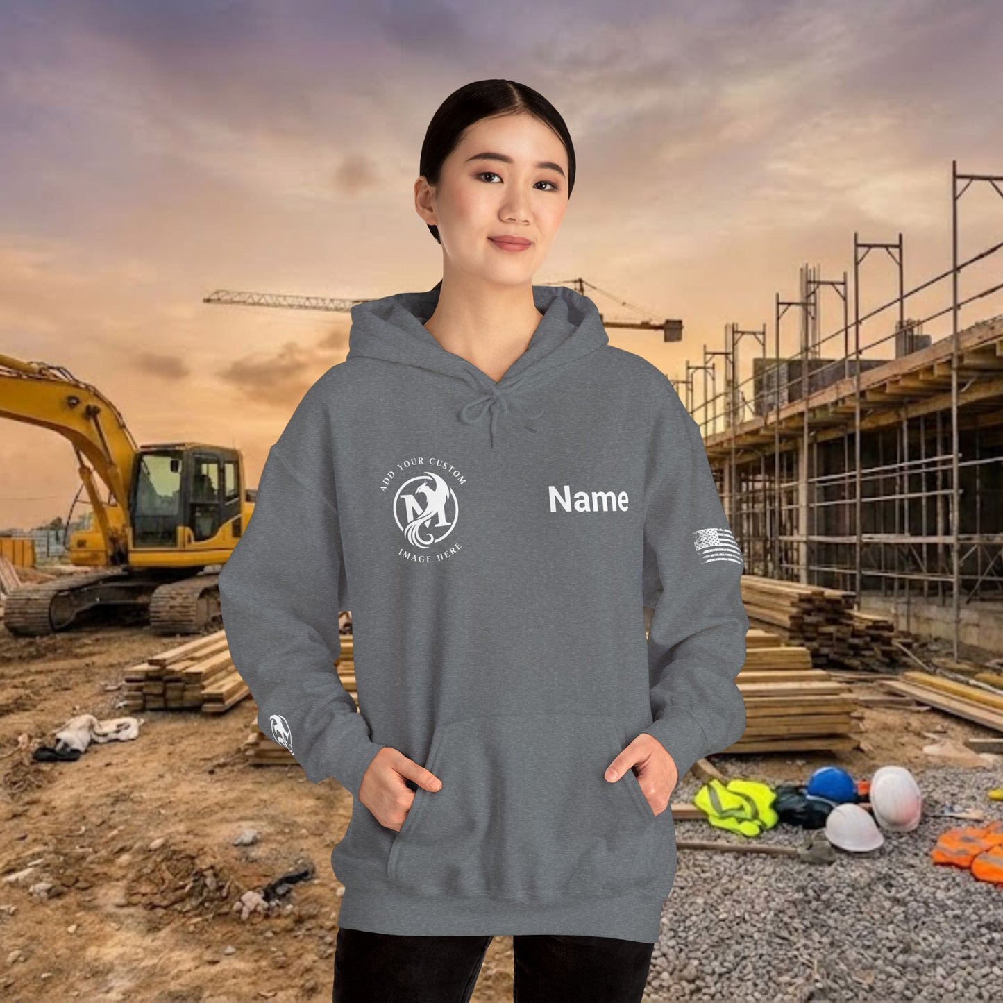 Custom Workwear Pull Over Hoodie – Right Chest Logo & Name (Gildan Heavy Blend)