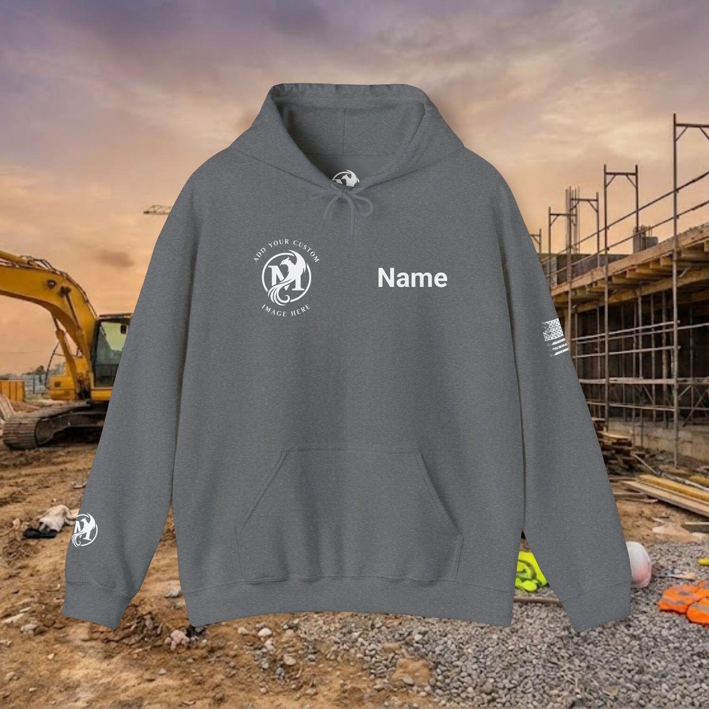 Custom Workwear Pull Over Hoodie – Right Chest Logo & Name (Gildan Heavy Blend)