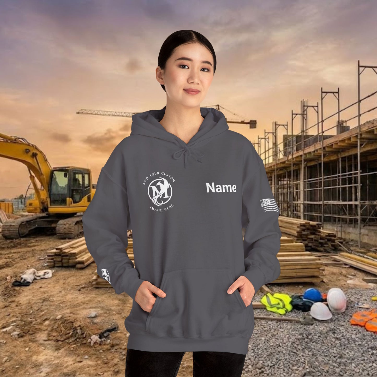 Custom Workwear Pull Over Hoodie – Right Chest Logo & Name (Gildan Heavy Blend)