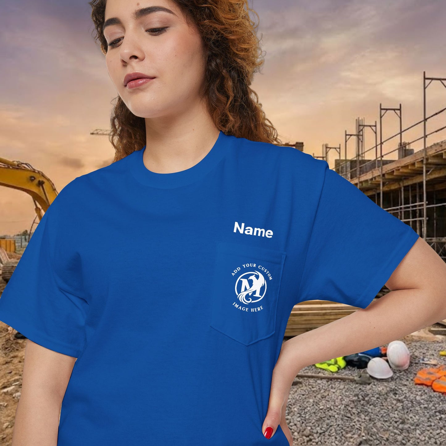 Custom Workwear Pocket T-Shirt – Company Logo & Crew Name (Heavy Cotton)