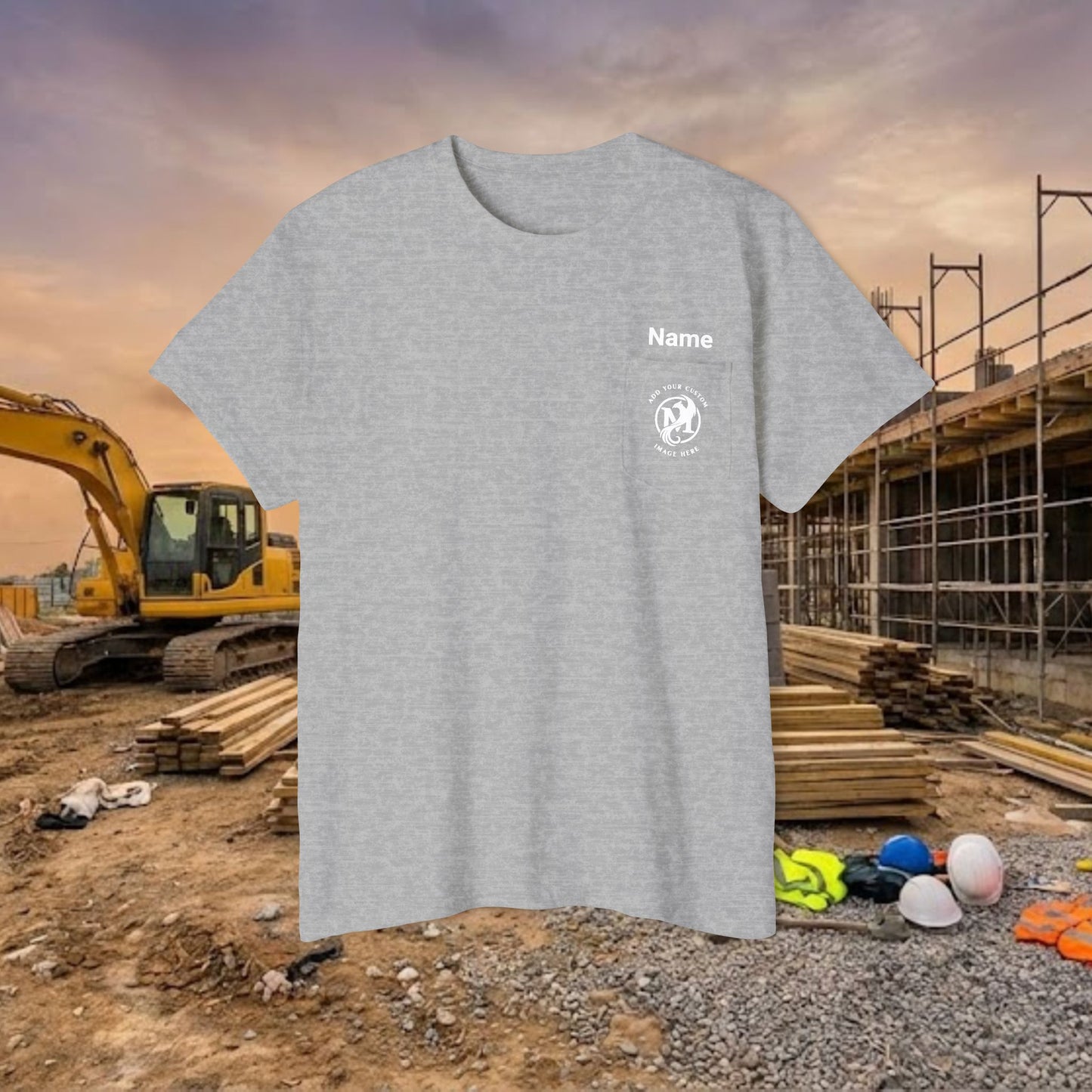 Custom Workwear Pocket T-Shirt – Company Logo & Crew Name (Heavy Cotton)