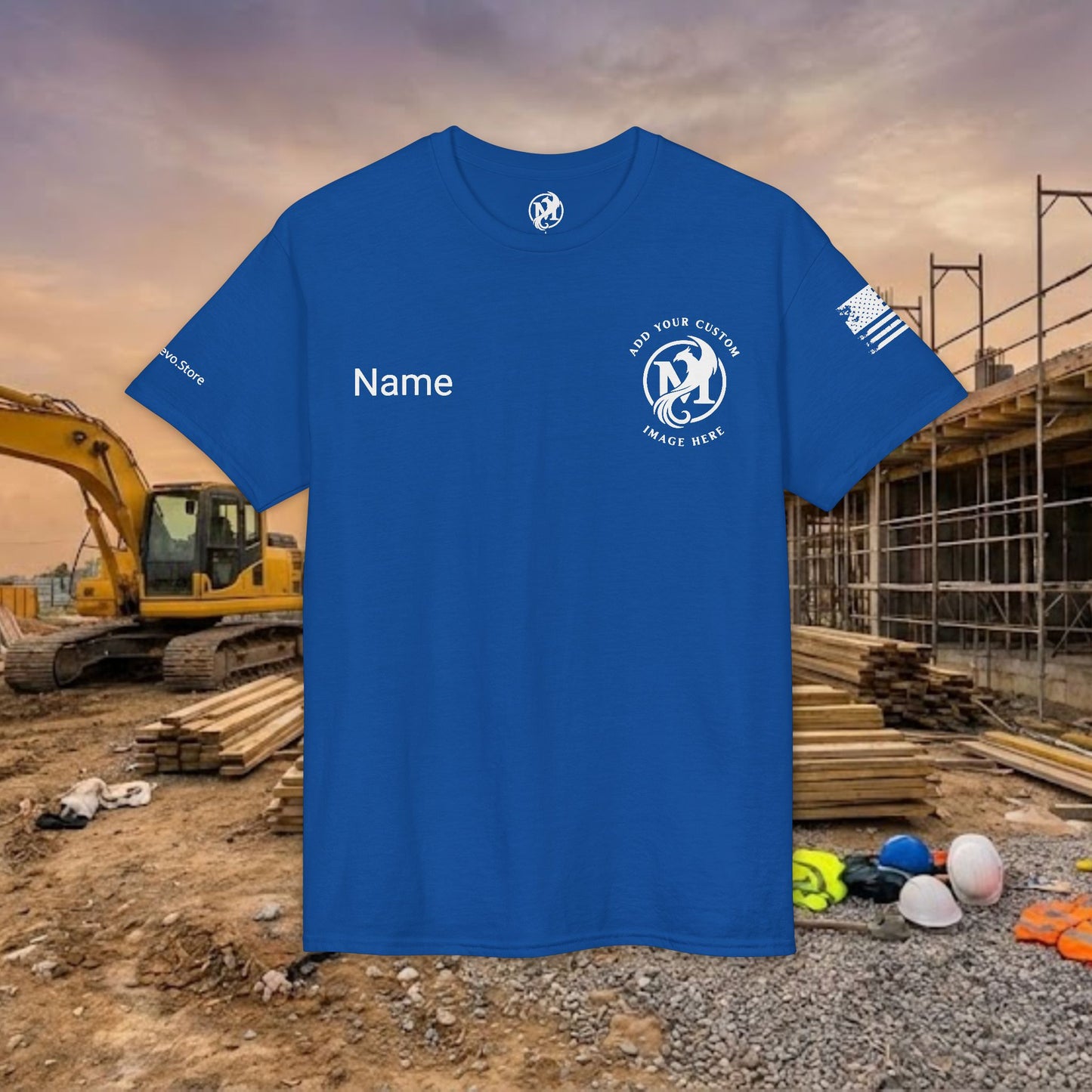 Custom Workwear T-Shirt – Left Chest Upload Your Logo & Text (DryBlend)