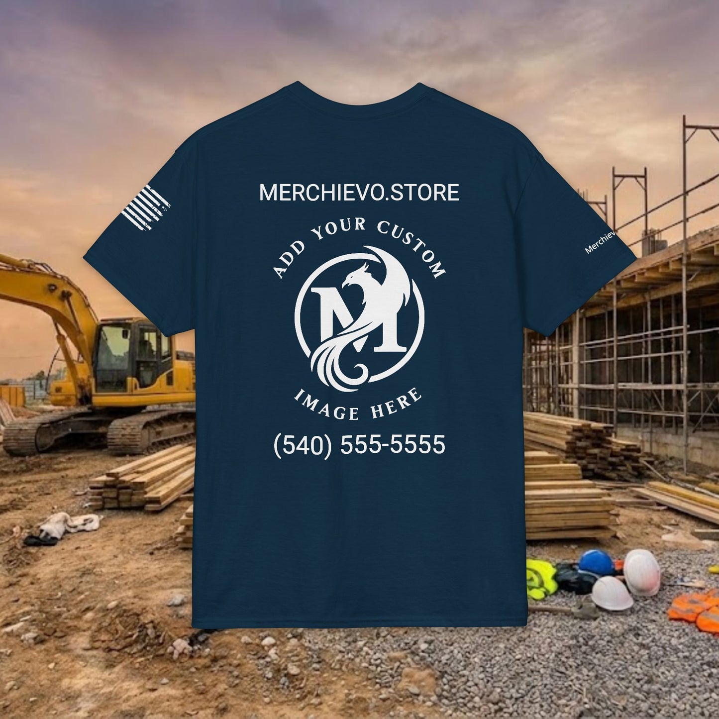Custom Workwear T-Shirt – Left Chest Upload Your Logo & Text (DryBlend)