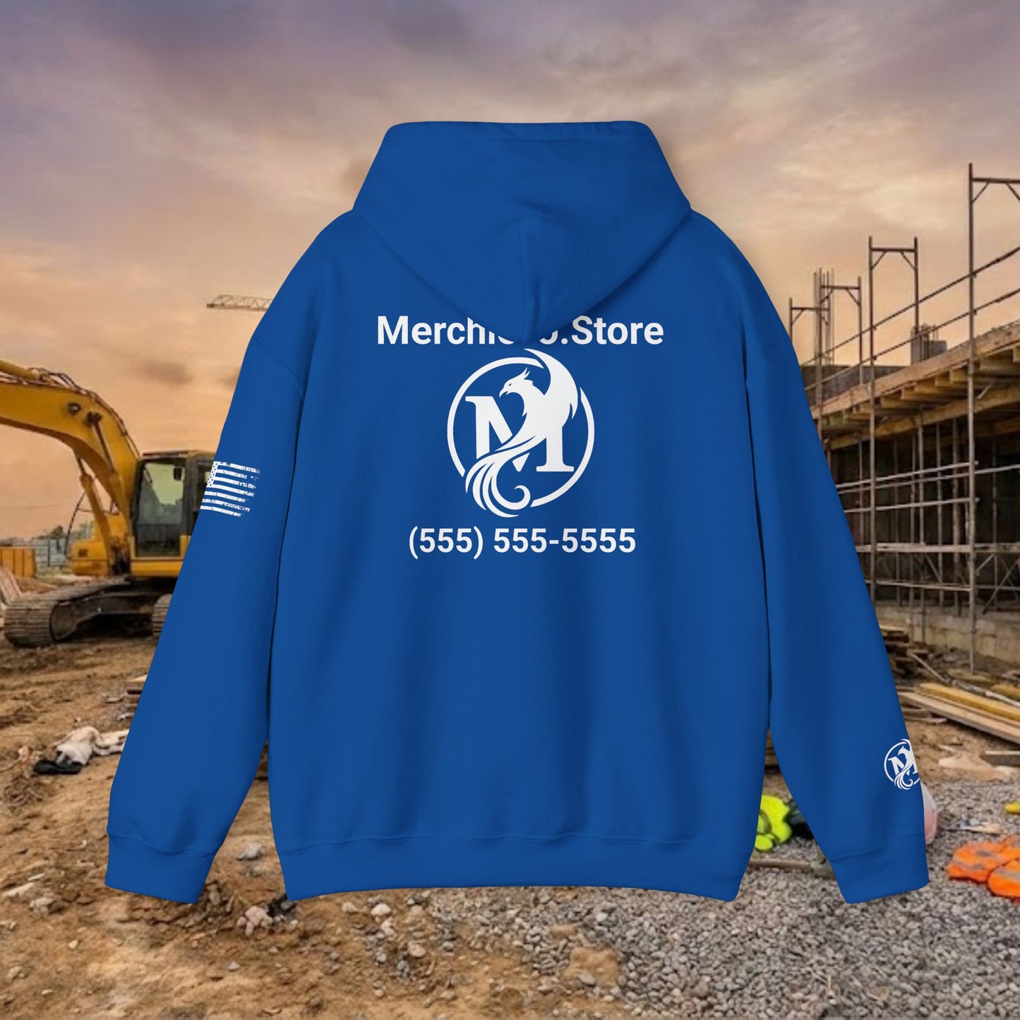 Custom Workwear Pull Over Hoodie – Left Chest Company Logo & Name (Gildan Heavy Blend)