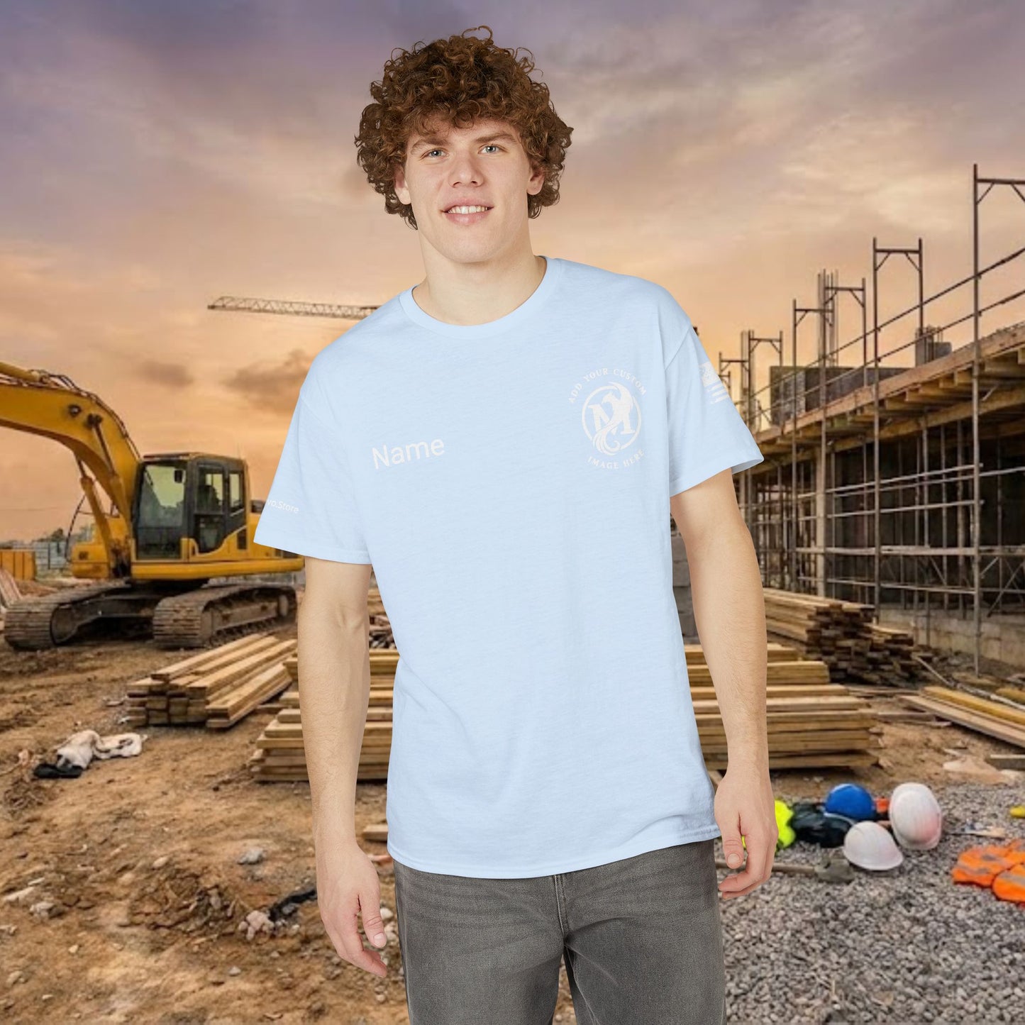 Custom Workwear T-Shirt – Left Chest Upload Your Logo & Text (DryBlend)