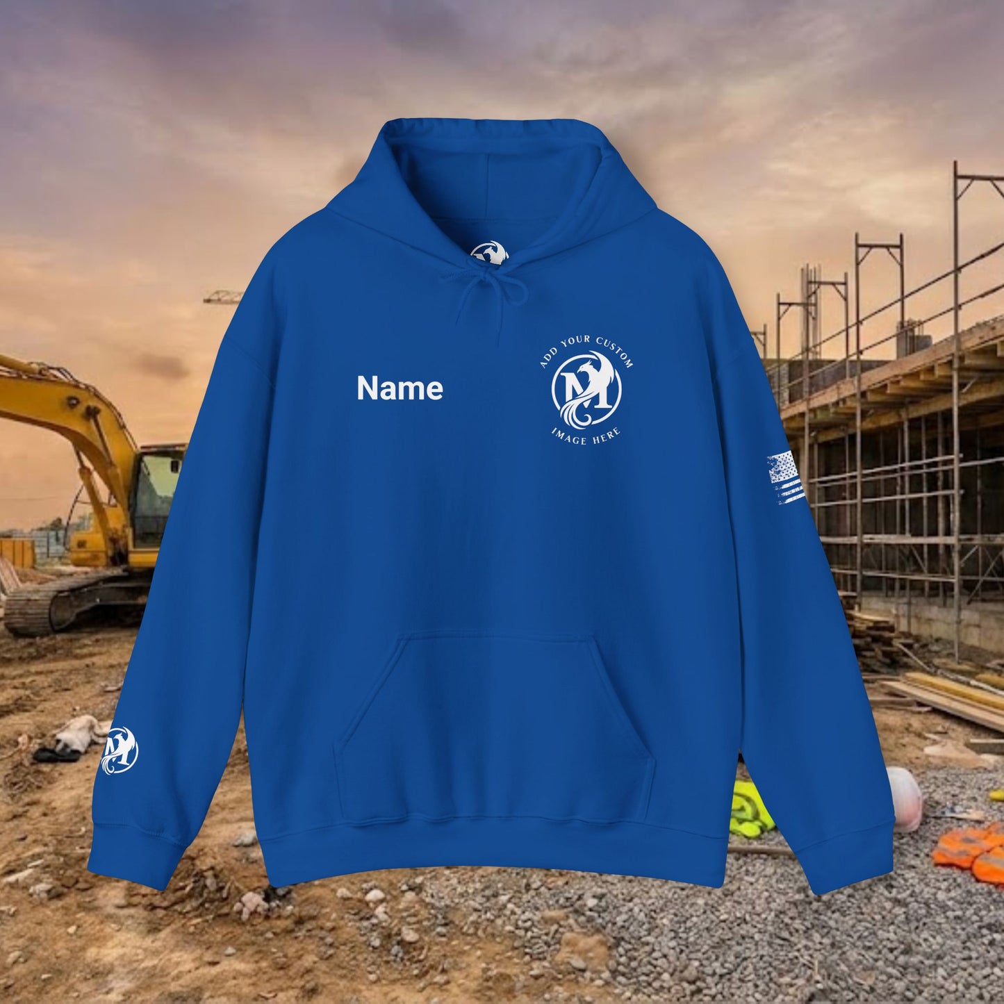 Custom Workwear Pull Over Hoodie – Left Chest Company Logo & Name (Gildan Heavy Blend)