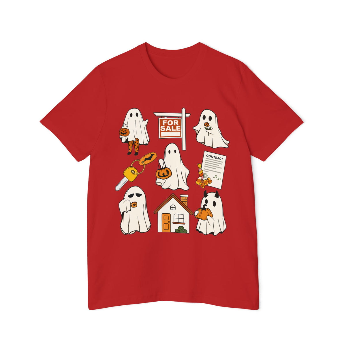 Halloween Home Hunt T-Shirt — Cute Ghosts Trick-or-Treating, For Sale & Pumpkin House Design by Merchievo (photo 83 of 84)
